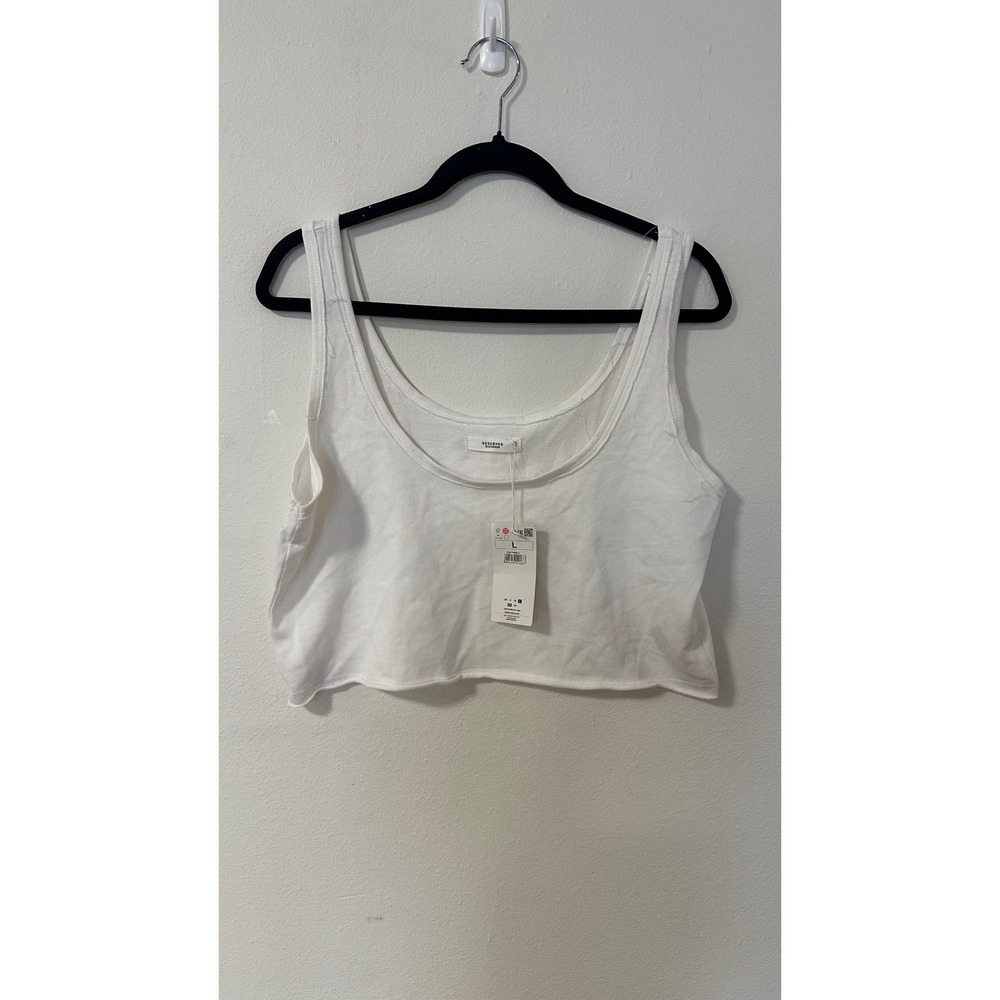 Reserved Eco Aware White Cropped Tank Top Scoop Neck Raw Hem Sleeveless Large